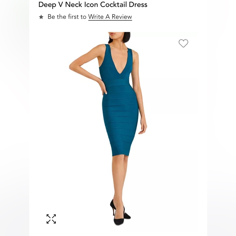 Herve Leger Women’s Deep V Neck Icon Cocktail Dress SMALL DARK TEAL